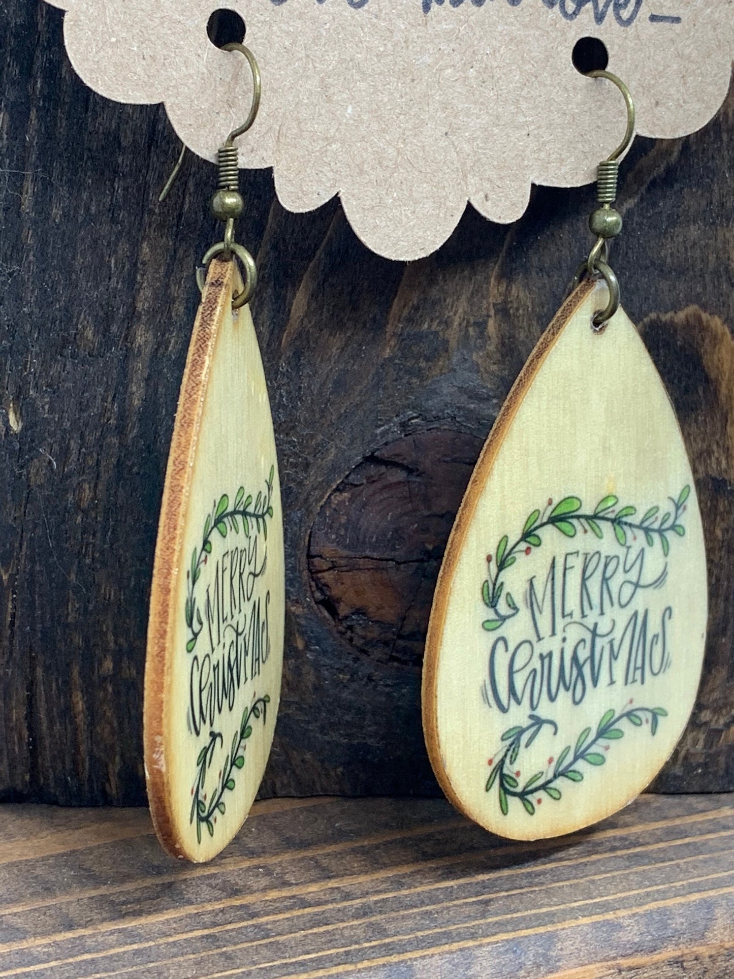 Merry Christmas Wooden Earrings