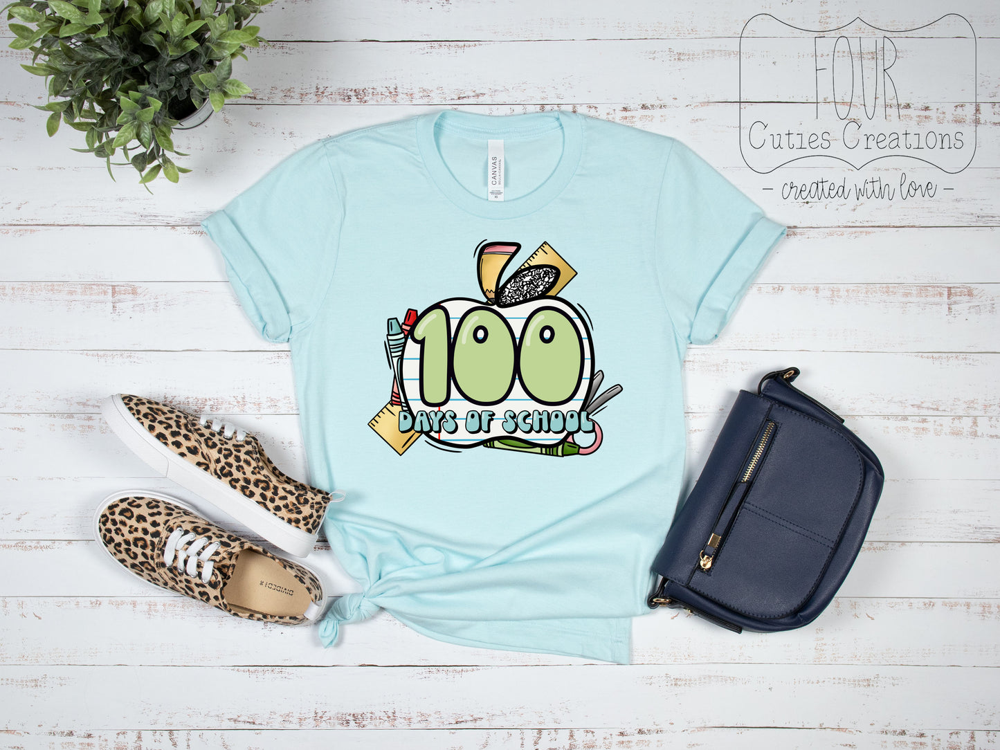 100th Day of School Retro School Supply Apple Shirt