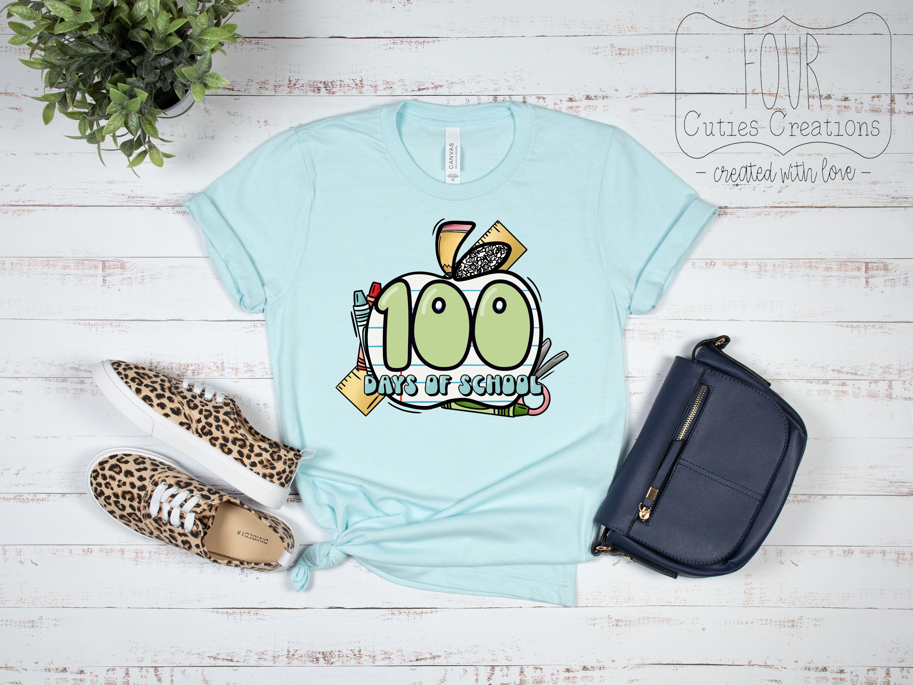 100th Day of School Retro School Supply Apple Shirt