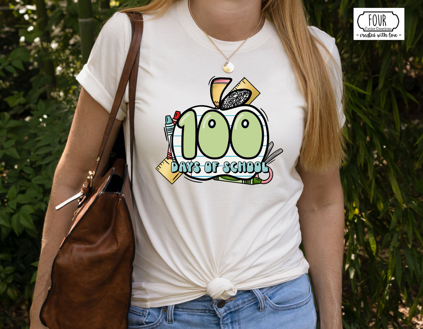100th Day of School Retro School Supply Apple Shirt