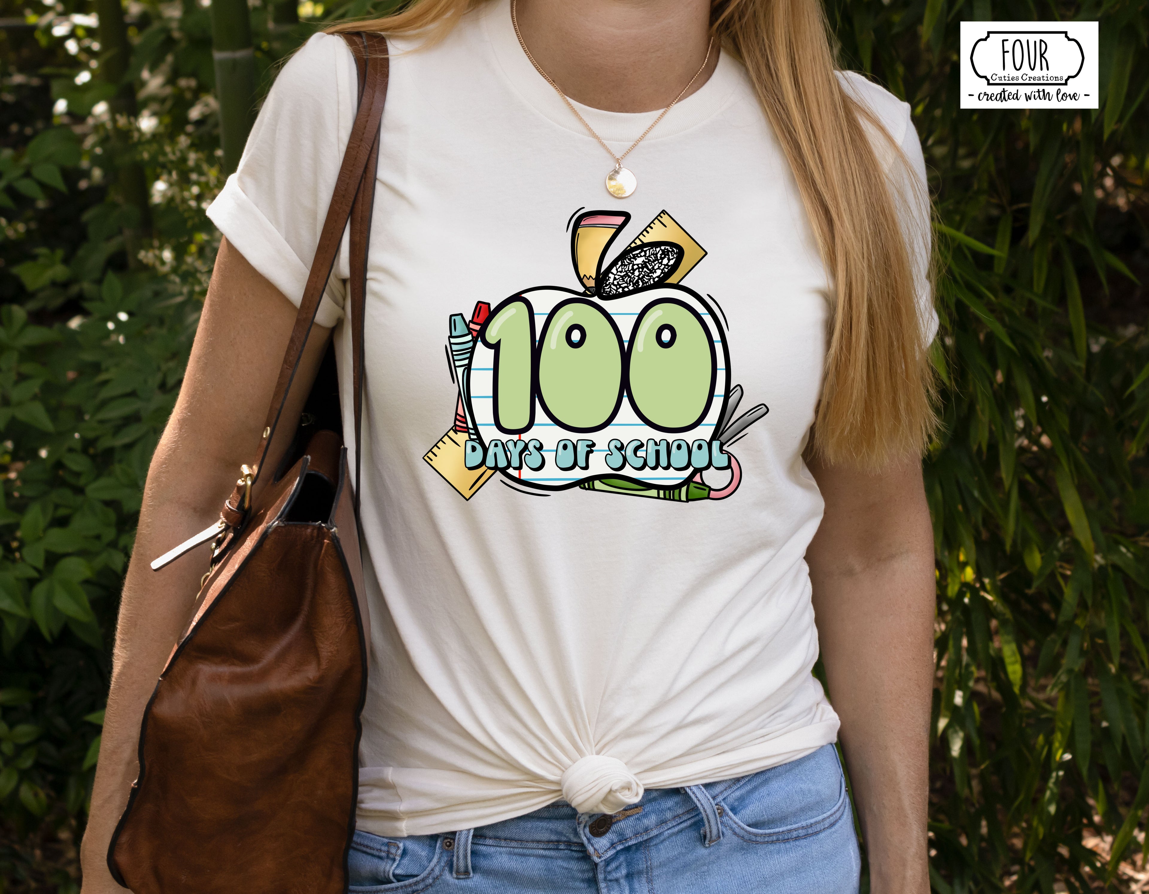 100th Day of School Retro School Supply Apple Shirt