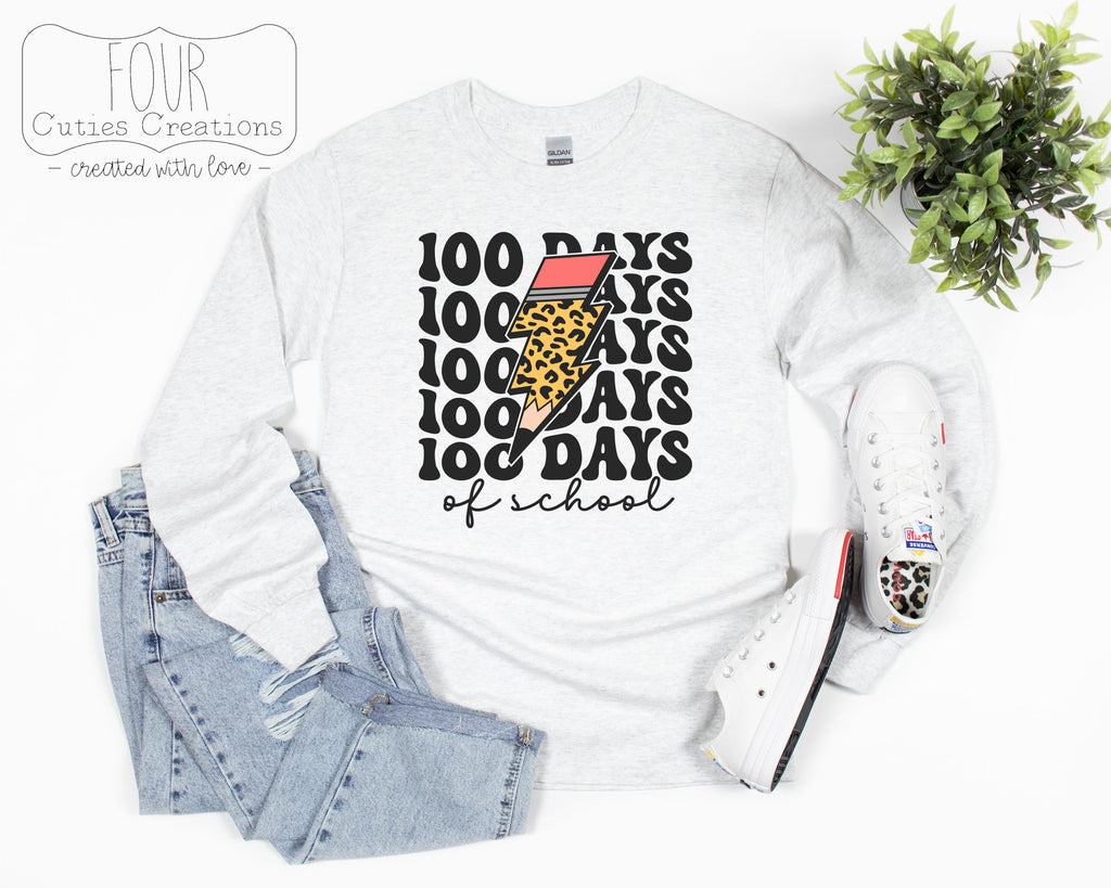 100 Days of School Leopard Pencil Bolt Shirt