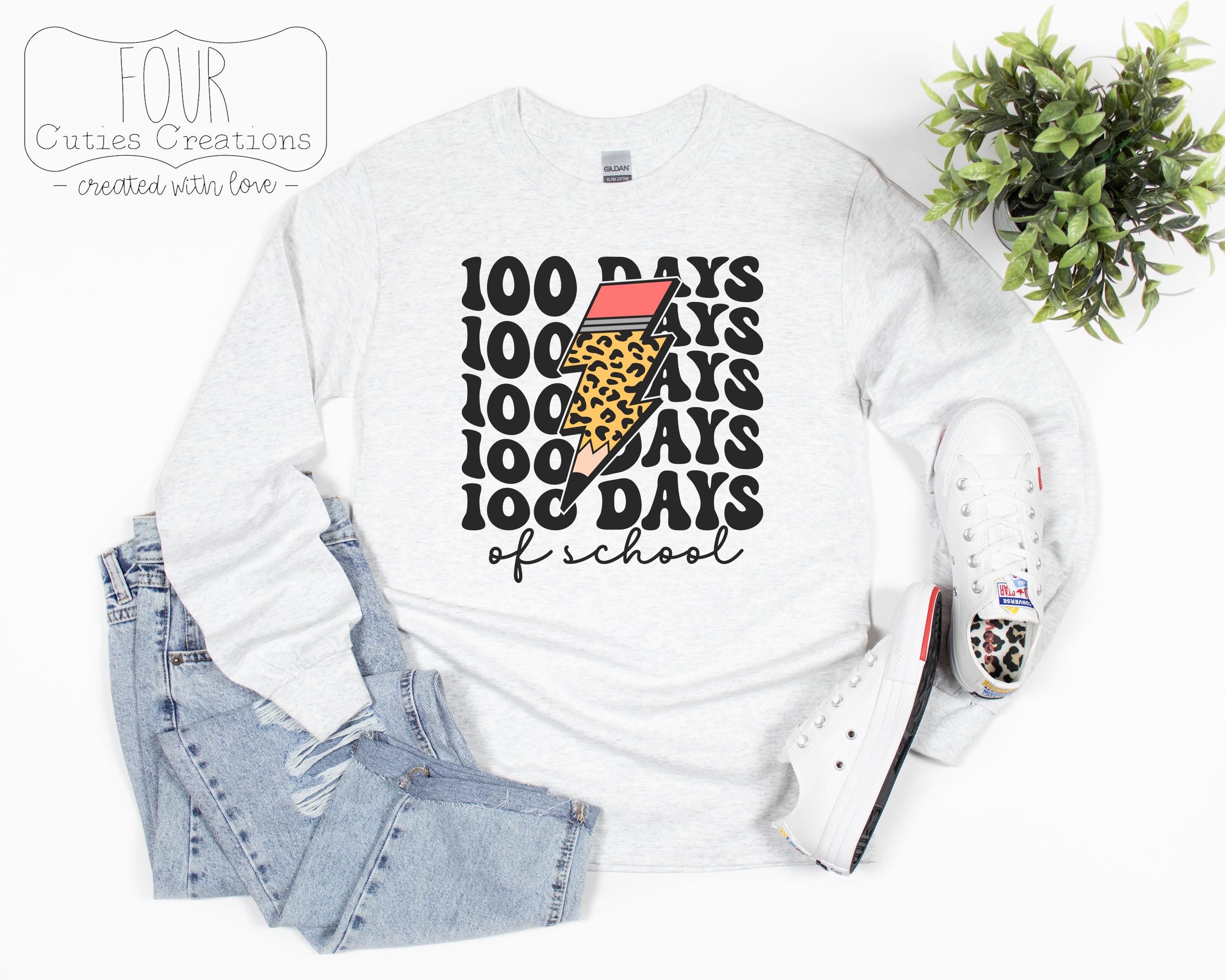 100 Days of School Leopard Pencil Bolt Shirt