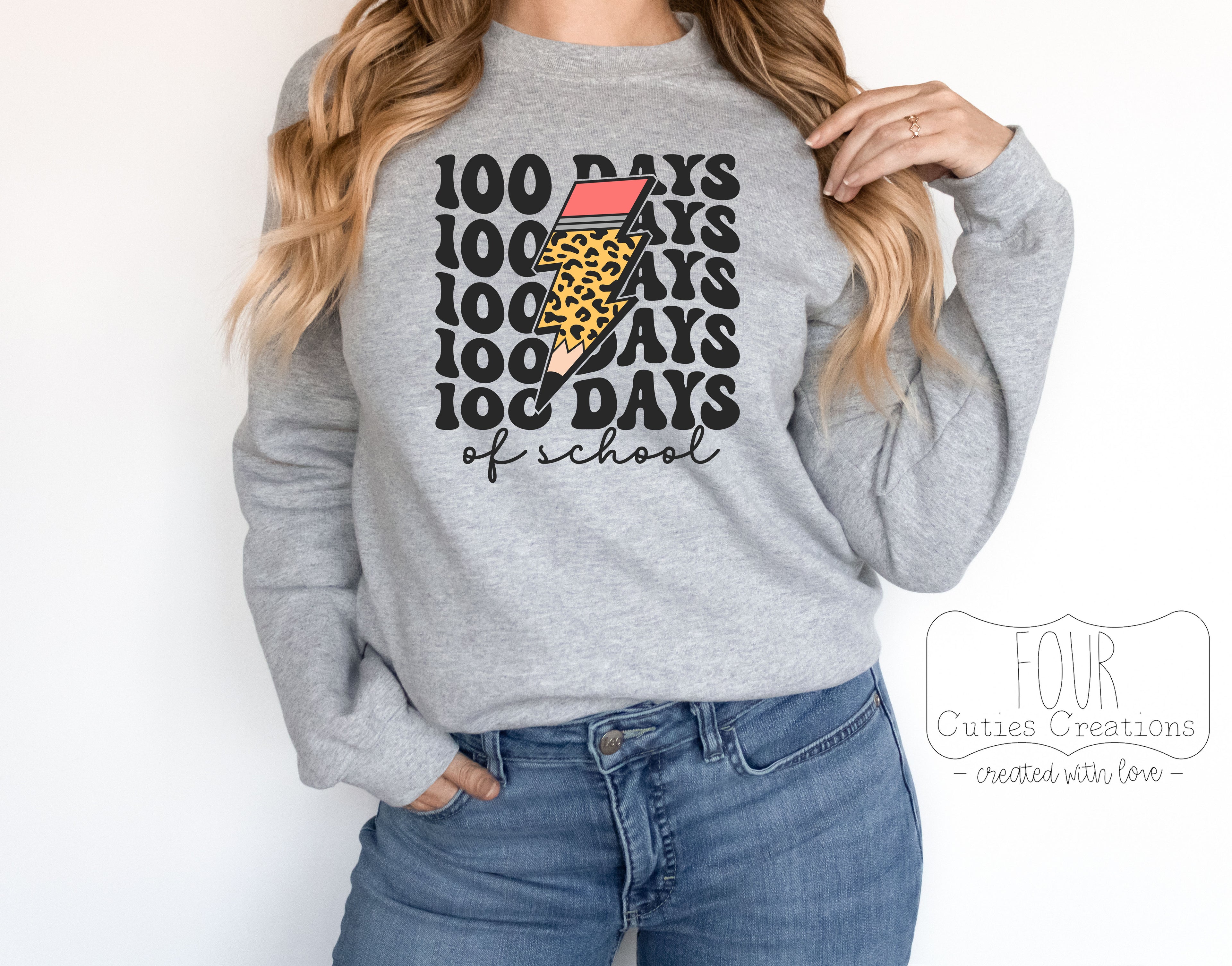100 Days of School Leopard Pencil Bolt Shirt
