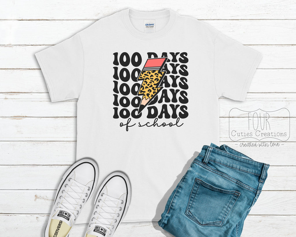 100 Days of School Leopard Pencil Bolt Shirt