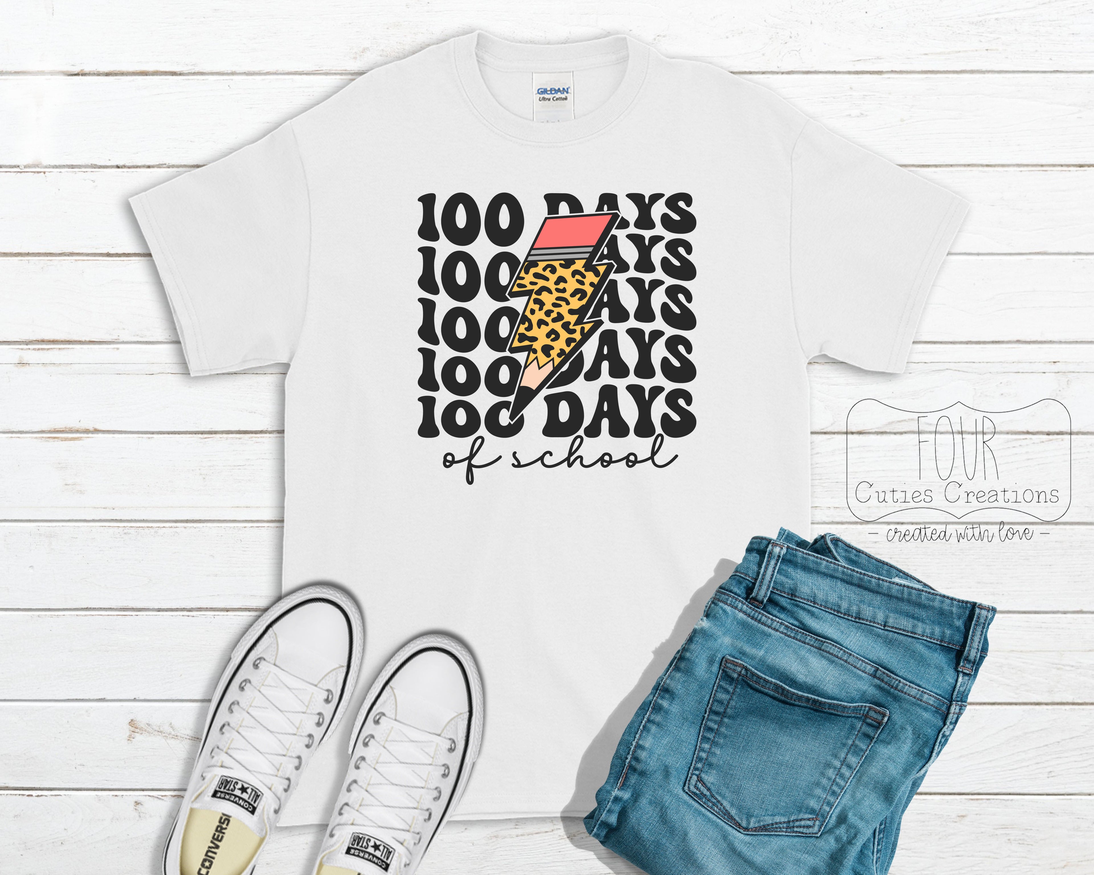 100 Days of School Leopard Pencil Bolt Shirt